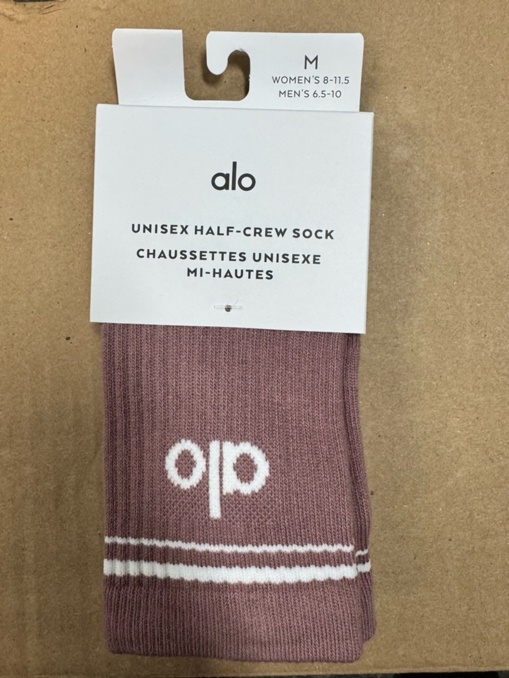 ALO Yoga Unisex Half-Crew Sock - Smokey Quartz with White Logo